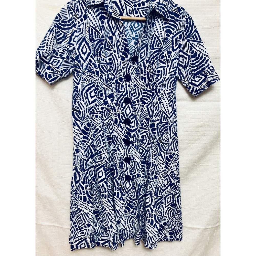 Spense Short Sleeve Bottom Down Navy And White Summer Cotton Dress Size Small